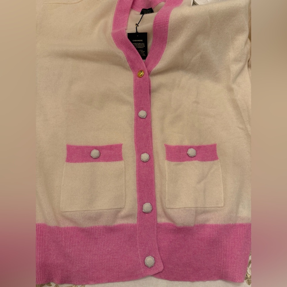 Charter Club White Cardigan with Pink Trim - Picture 7 of 9